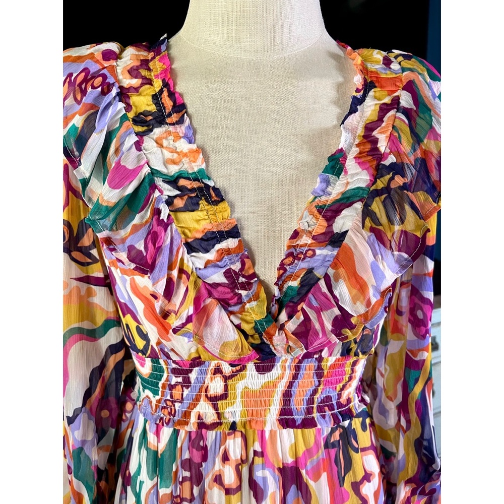 Anthropologie Odetta V-Neck Ruffle Maxi Dress M - Picture 2 of 16